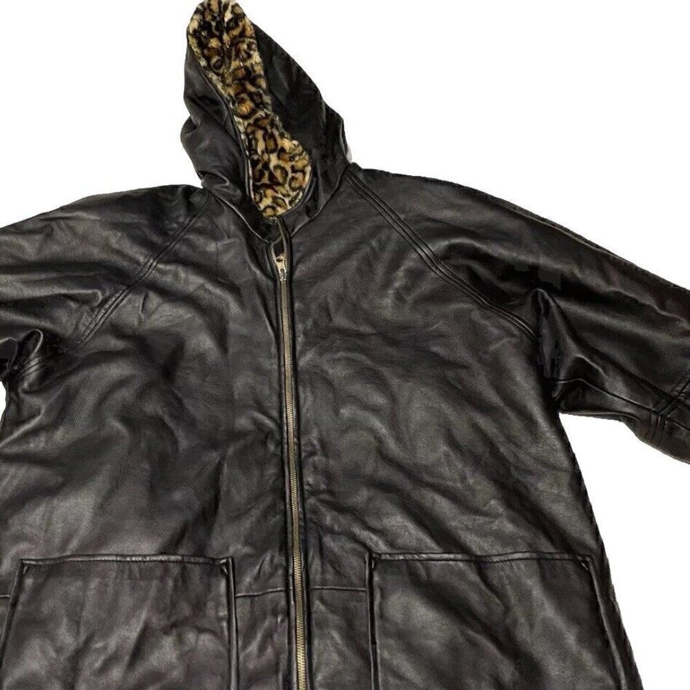 Vintage Marc Mattis Women’s Black Leather Jacket Double-Side Leopard Print Sz M